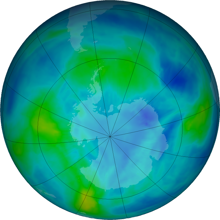 Antarctic ozone map for 02 April 2016